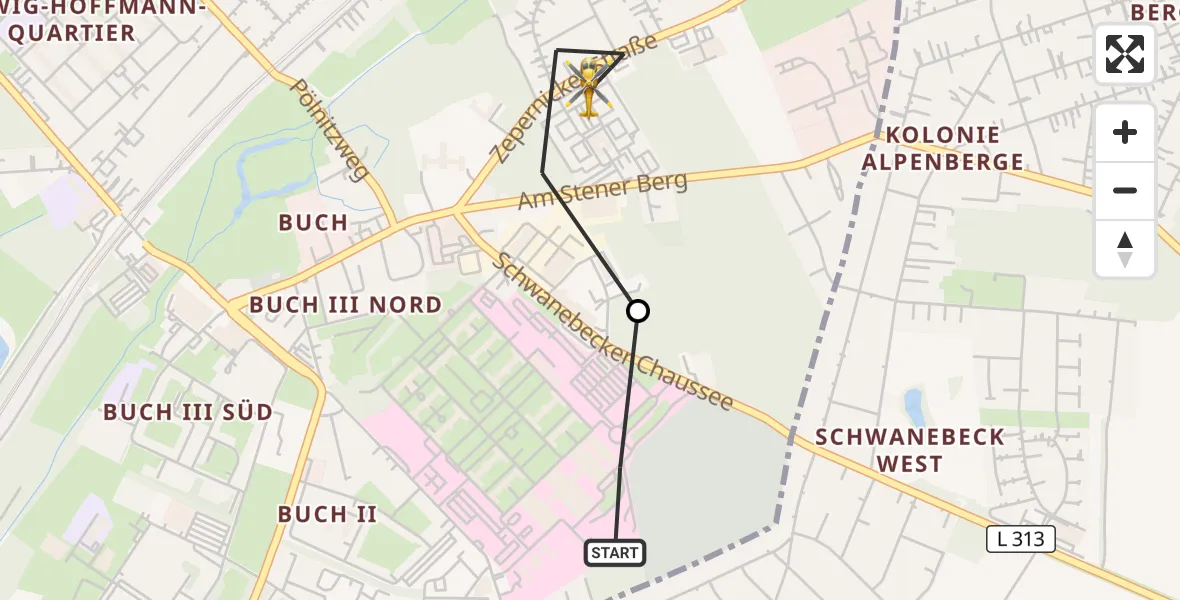 Flugroute Rettungshubschrauber Helios Clinic Berlin-Buch - Berlin, 05 September 2026, 19:36