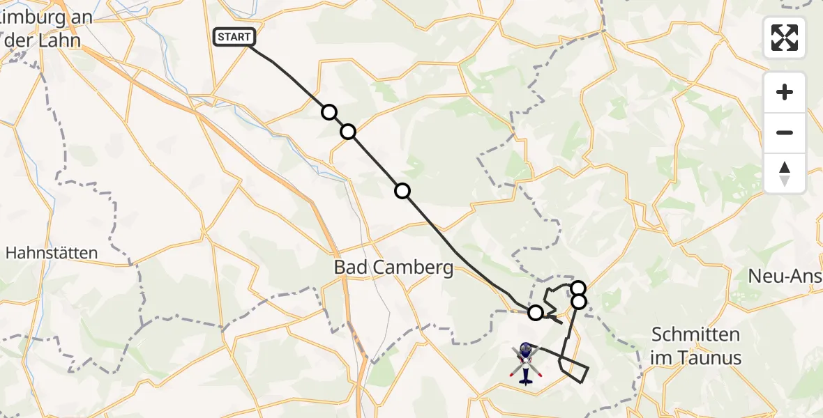 Flugroute Polizeihubschrauber Villmar - Waldems, 05 September 2026, 19:56