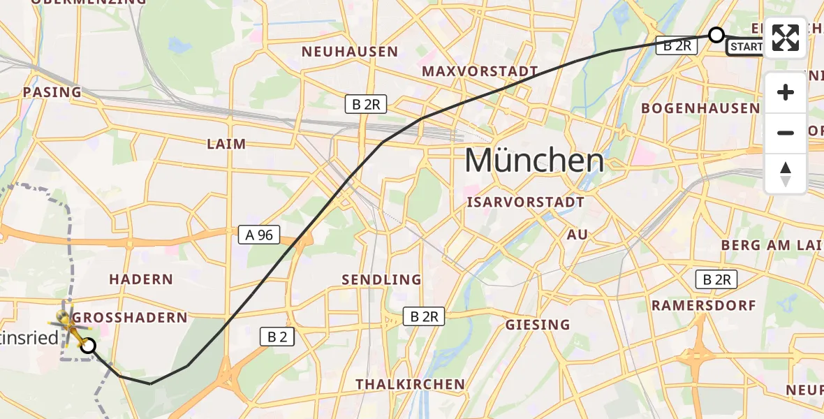 Flugroute Rettungshubschrauber München Bogenhausen Hospital - DRF Air Rescue München Hubschrauberlandeplatz, 05 September 2026, 20:04