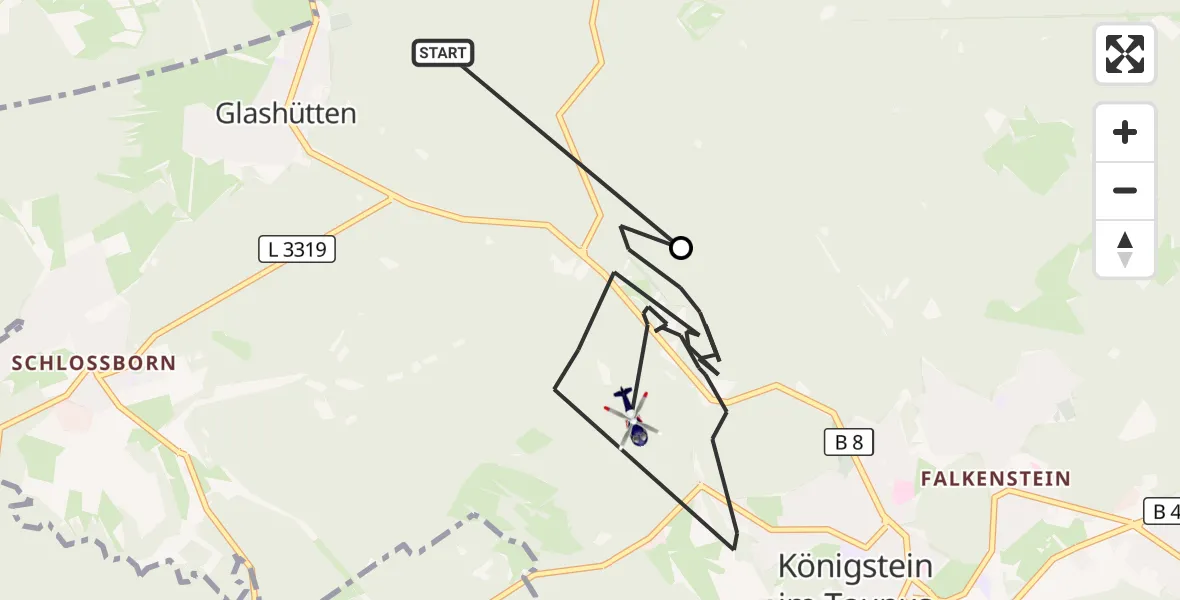 Flugroute Polizeihubschrauber Glashütten - Königstein im Taunus, 05 September 2026, 20:16
