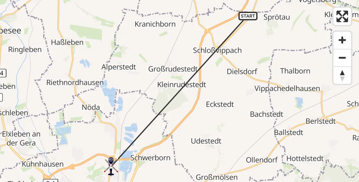 Flugroute Polizeihubschrauber Schloßvippach - Erfurt, 05 September 2026, 20:28