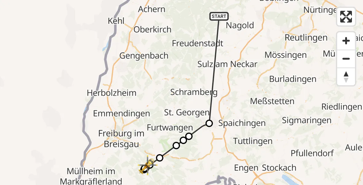 Flugroute Ambulanzhubschrauber Altensteig - Feldberg (Schwarzwald), 05 September 2026, 21:11