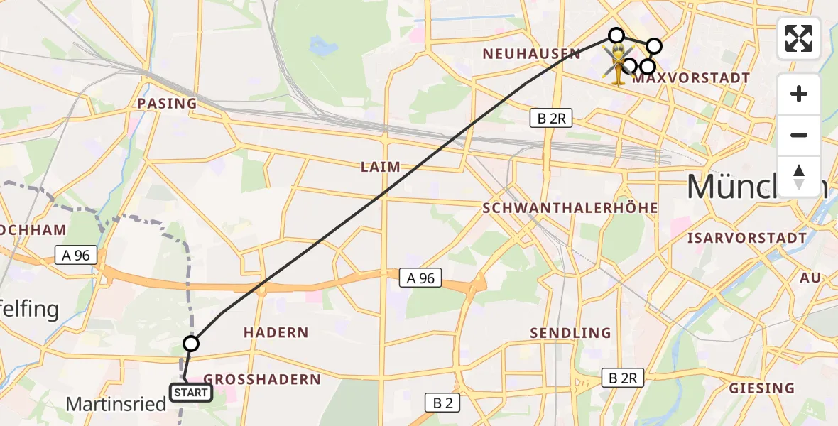 Flugroute Rettungshubschrauber DRF Air Rescue München Hubschrauberlandeplatz - Deutsches Herzzentrum München, 05 September 2026, 21:19