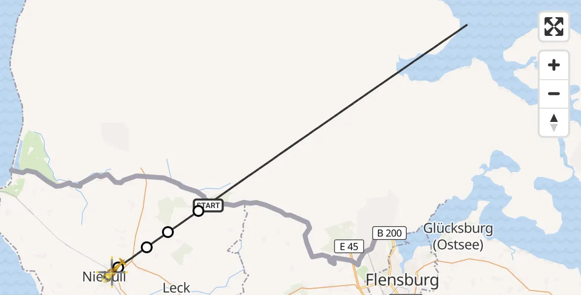 Flugroute Ambulanzhubschrauber Ladelund - Niebüll, 05 September 2026, 21:21