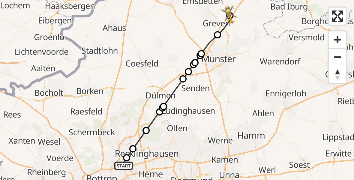 Flugroute Ambulanzhubschrauber Gelsenkirchen - Christoph  Westfalen-ADAC, 05 September 2026, 21:42