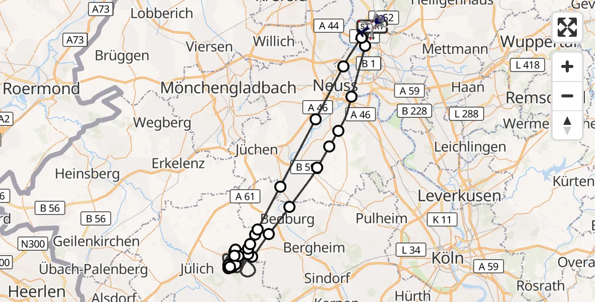 Flugroute Polizeihubschrauber Düsseldorf Flughafen - Düsseldorf Flughafen, 05 September 2026, 22:36