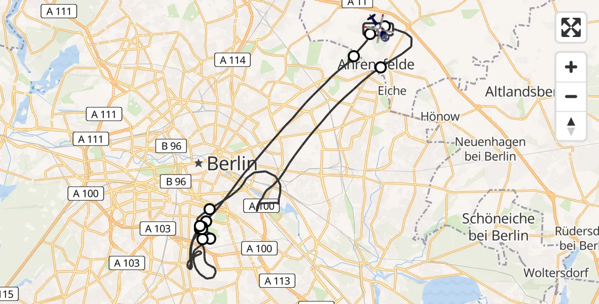 Flugroute Polizeihubschrauber Ahrensfelde Hubschrauberlandeplatz - Ahrensfelde Hubschrauberlandeplatz, 05 September 2026, 22:48
