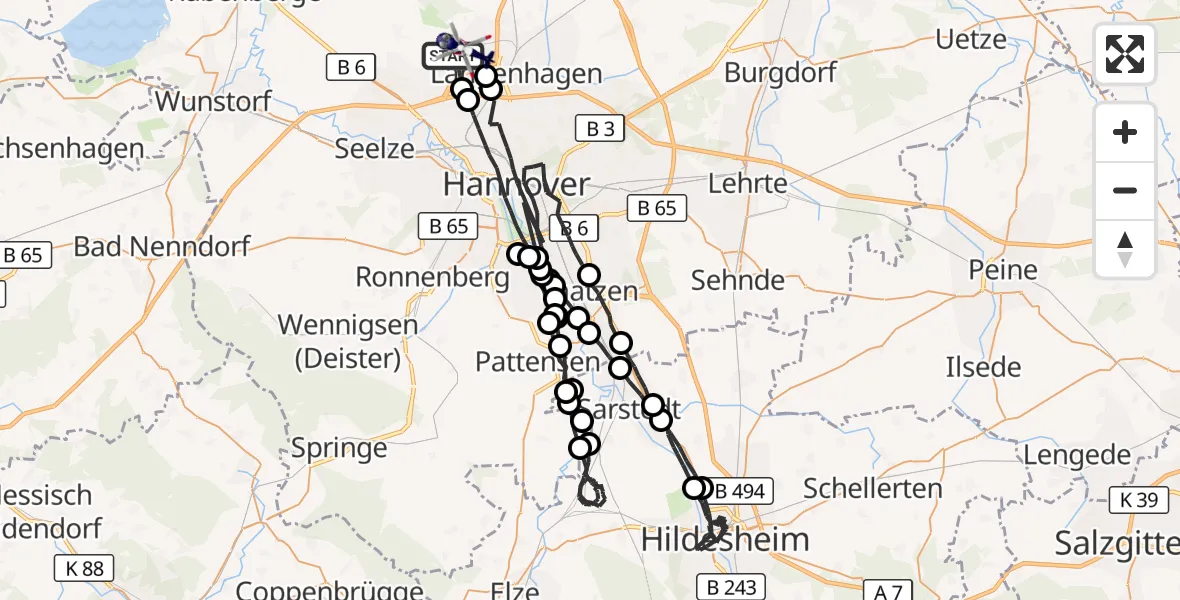 Flugroute Polizeihubschrauber Flughafen Hannover - Flughafen Hannover, 05 September 2026, 23:46