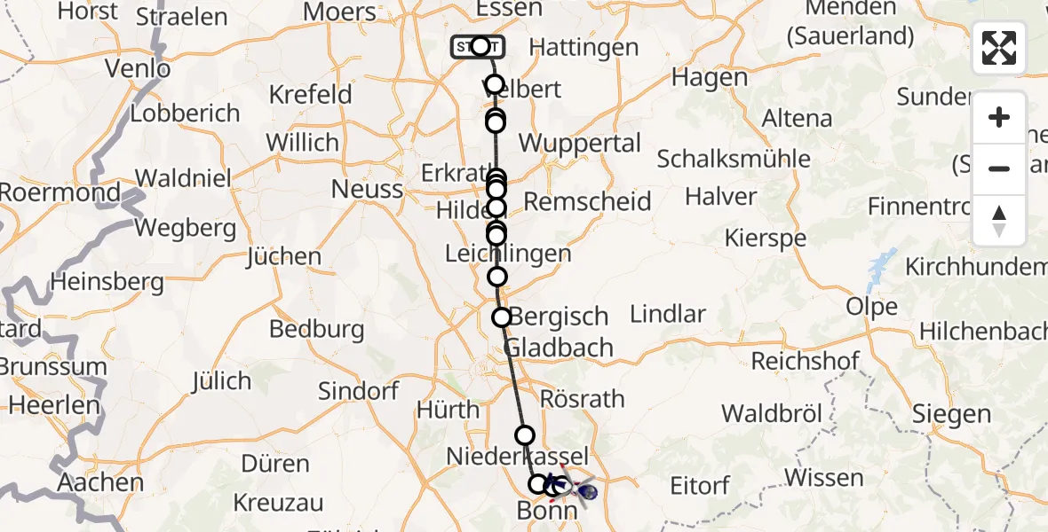 Flugroute Polizeihubschrauber Essen-Mülheim Flughafen - Sankt Augustin, 06 September 2026, 00:47
