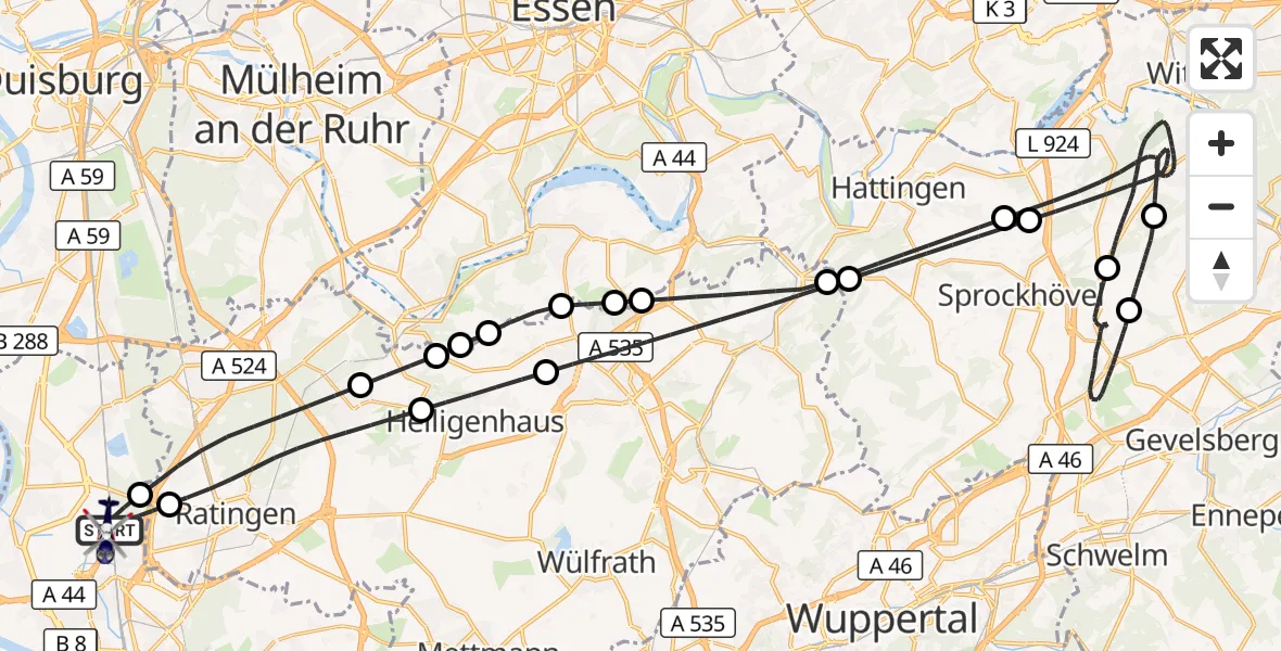 Flugroute Polizeihubschrauber Düsseldorf Flughafen - Düsseldorf Flughafen, 06 September 2026, 01:04