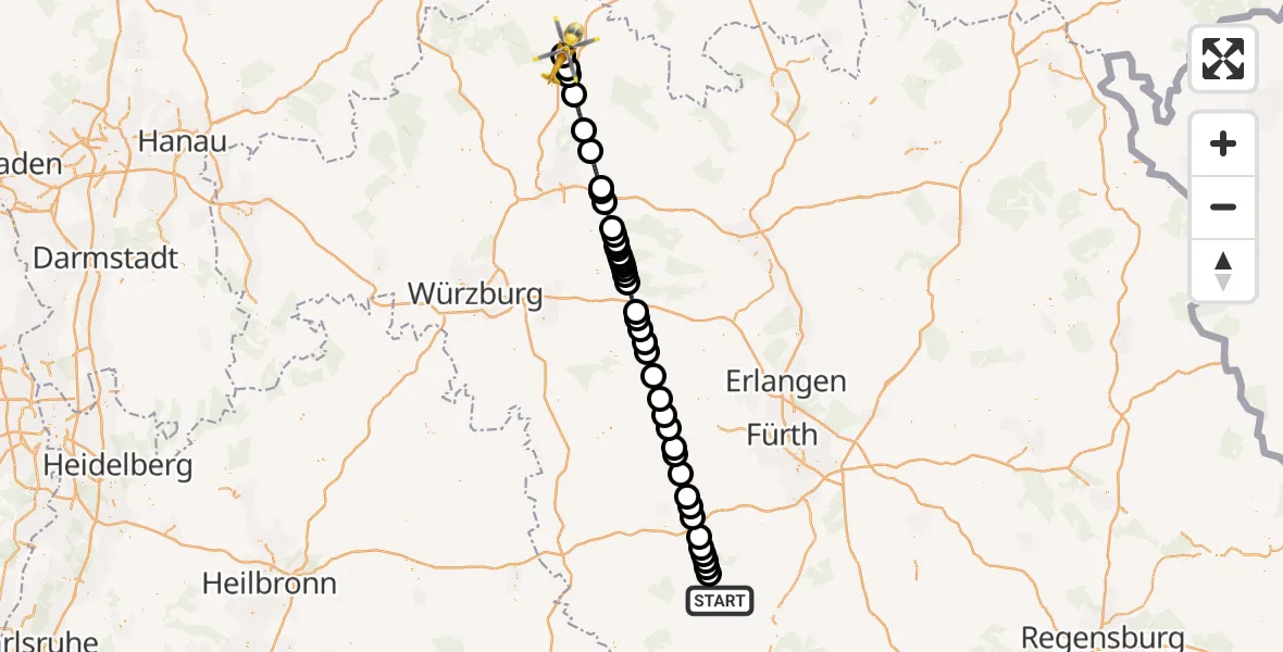 Flugroute Rettungshubschrauber Gunzenhausen - Bad Neustadt an der Saale Hospital, 06 September 2026, 01:08