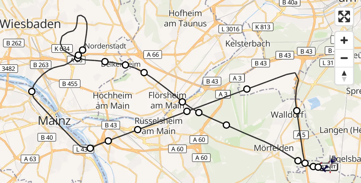 Flugroute Polizeihubschrauber Flughafen Frankfurt-Egelsbach - Flughafen Frankfurt-Egelsbach, 06 September 2026, 02:08
