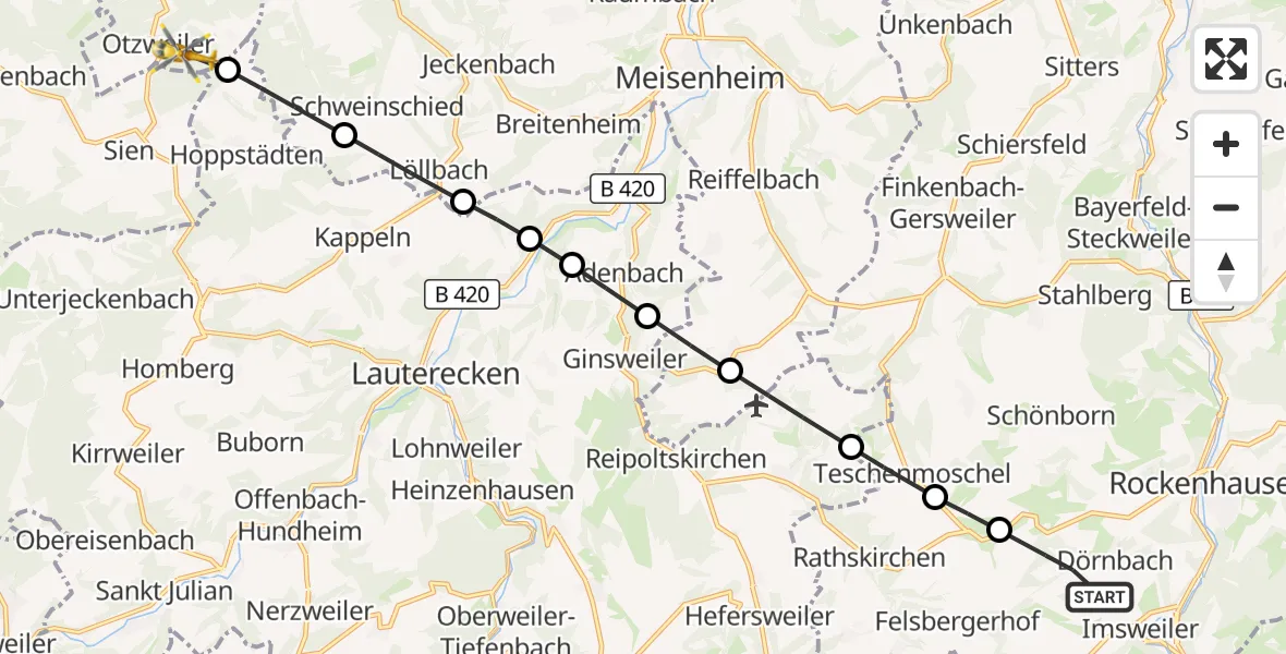 Flugroute Rettungshubschrauber Rockenhausen - Otzweiler, 06 September 2026, 04:54