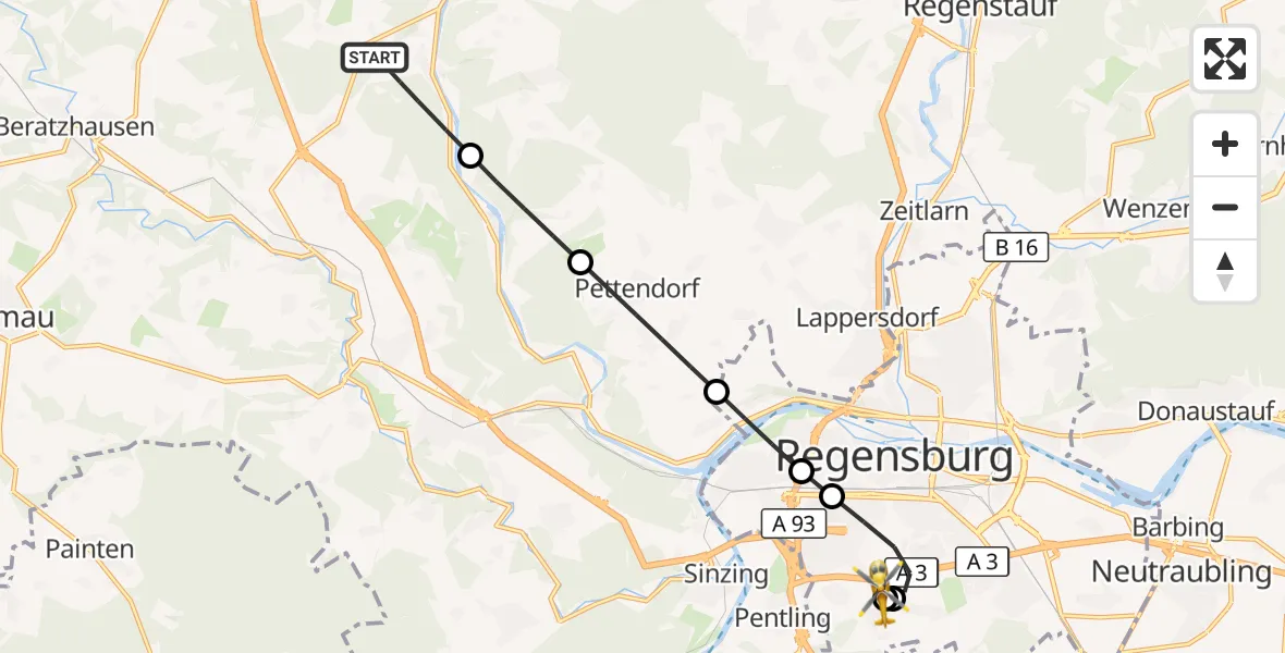 Flugroute Rettungshubschrauber Duggendorf - DRF Air Rescue Station Regensburg / Regensburg University Hospital, 06 September 2026, 05:04
