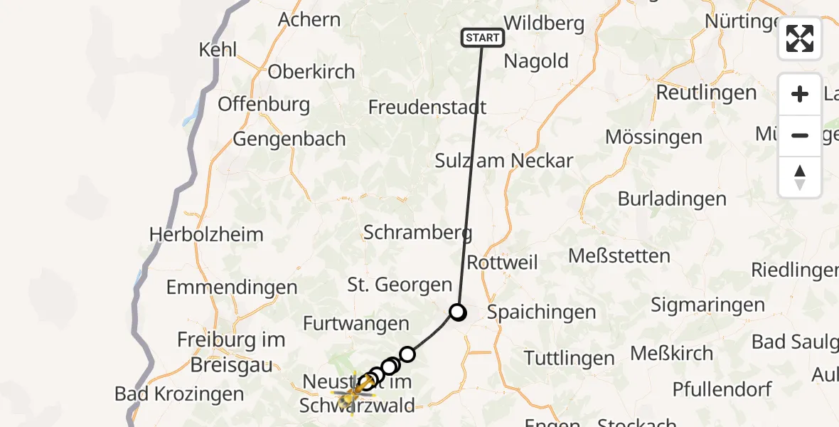 Flugroute Ambulanzhubschrauber Altensteig - Titisee-Neustadt, 06 September 2026, 05:48