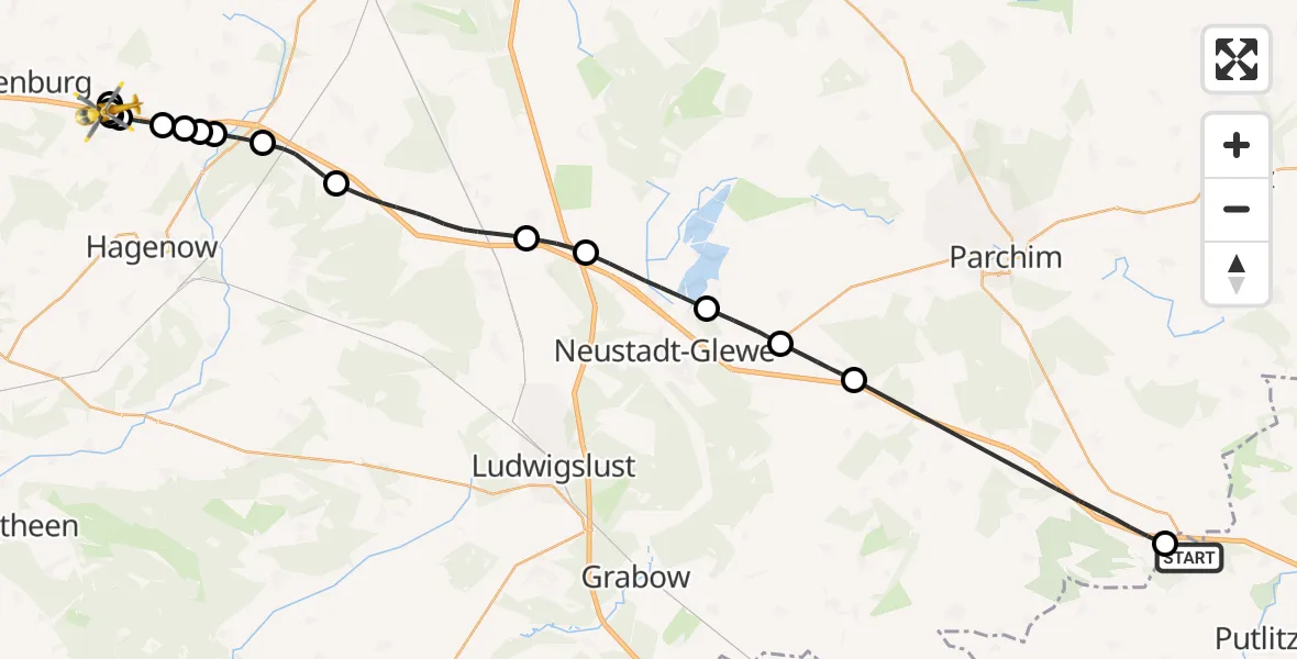 Flugroute Rettungshubschrauber Putlitz - Bobzin, 06 September 2026, 05:59