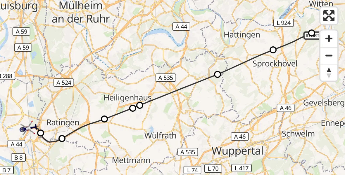 Flugroute Polizeihubschrauber Wetter (Ruhr) - Düsseldorf Flughafen, 06 September 2026, 05:59