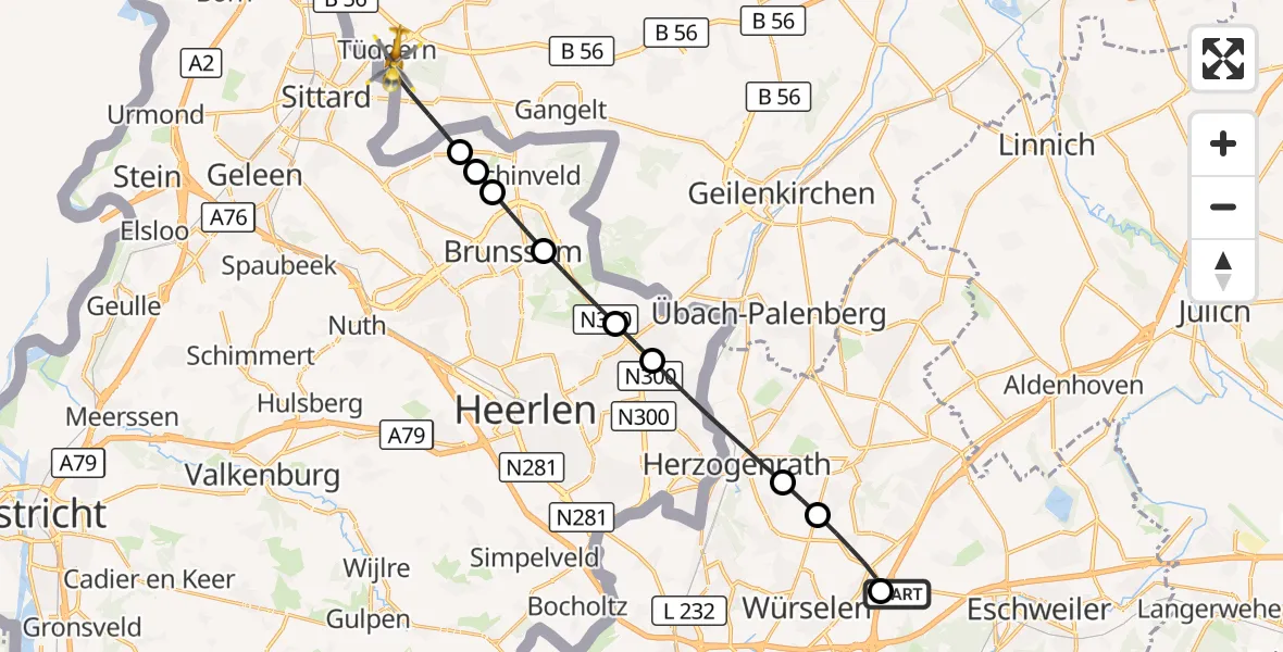 Flugroute Rettungshubschrauber Aachen-Merzbrück Flughafen - Selfkant, 06 September 2026, 06:04