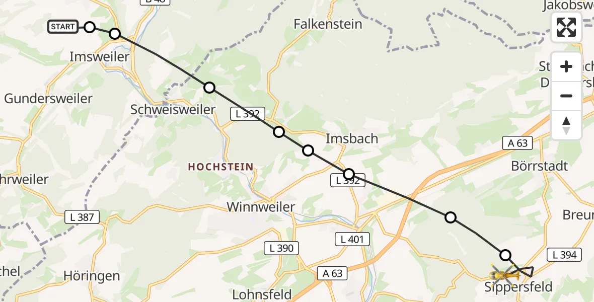 Flugroute Rettungshubschrauber Rockenhausen - Sippersfeld, 06 September 2026, 06:10