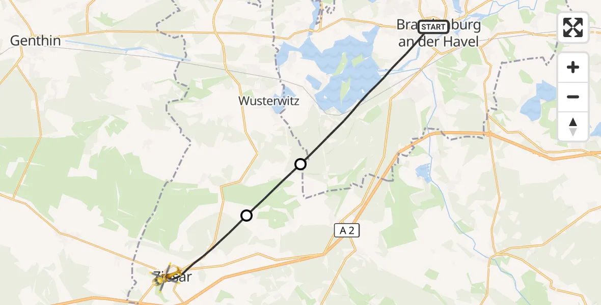 Flugroute Rettungshubschrauber Brandenburg an der Havel - Ziesar, 06 September 2026, 06:19
