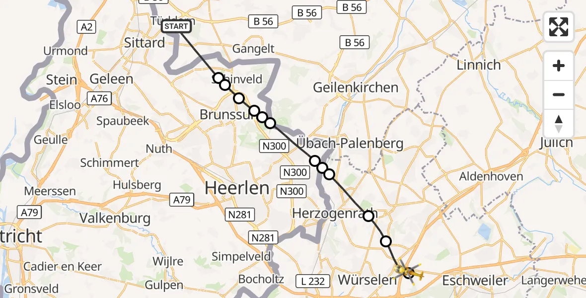 Flugroute Rettungshubschrauber Selfkant - Aachen-Merzbrück Flughafen, 06 September 2026, 06:20