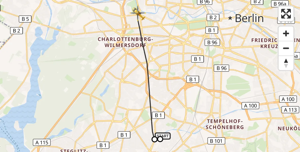 Flugroute Rettungshubschrauber Charité Clinic Benjamin Franklin Campus - Berlin, 06 September 2026, 06:41