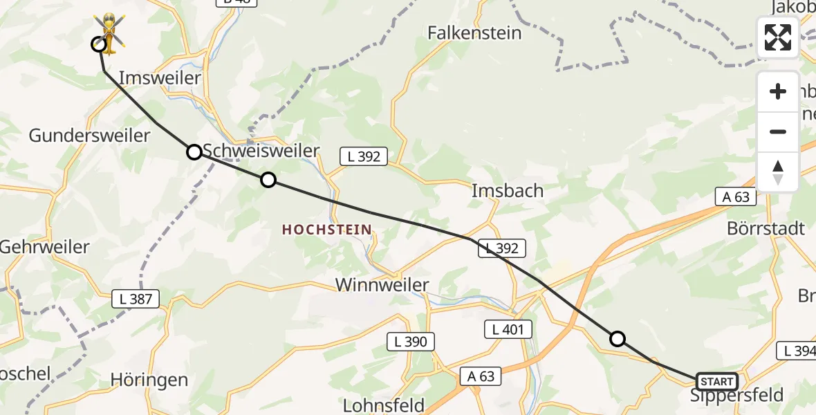 Flugroute Rettungshubschrauber Sippersfeld - Rockenhausen, 06 September 2026, 06:46