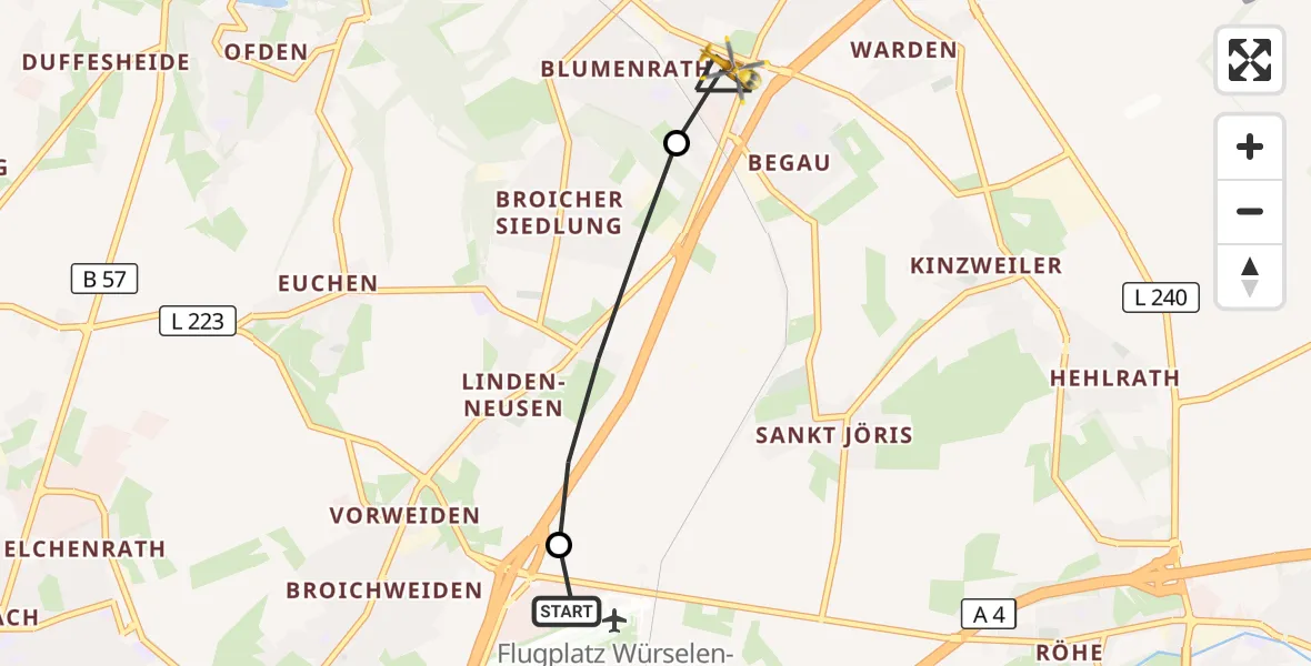 Flugroute Rettungshubschrauber Aachen-Merzbrück Flughafen - Alsdorf, 06 September 2026, 06:48