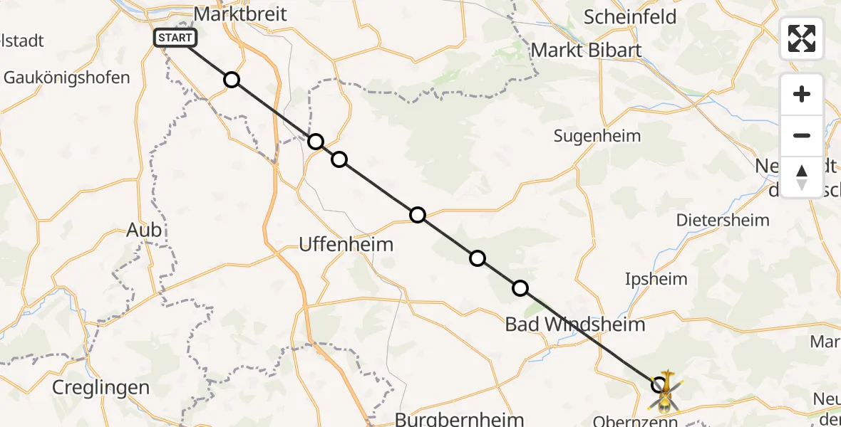 Flugroute Rettungshubschrauber Marktbreit - Obernzenn, 06 September 2026, 06:52