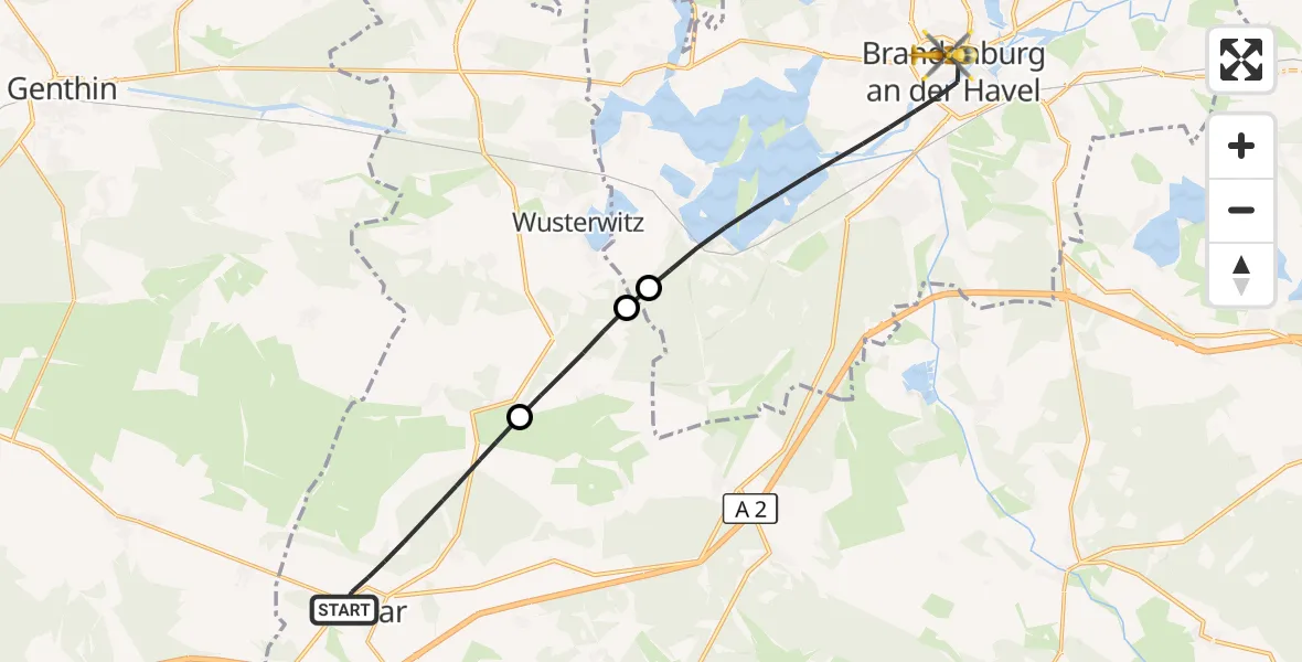 Flugroute Rettungshubschrauber Ziesar - Brandenburg an der Havel, 06 September 2026, 07:02