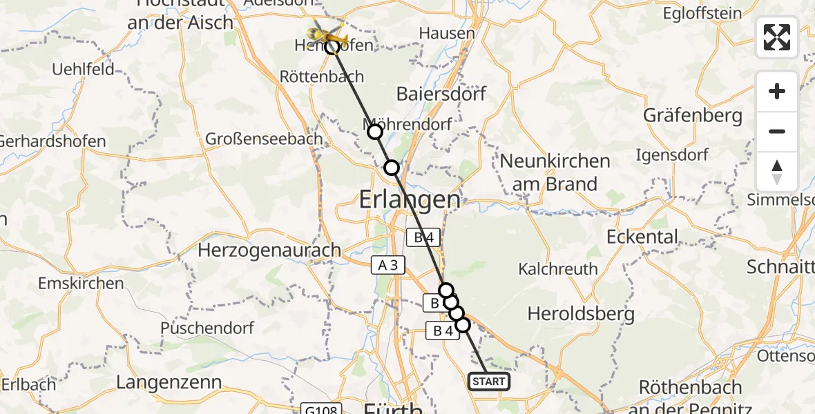 Flugroute Ambulanzhubschrauber Flughafen Nuremberg - Hemhofen, 06 September 2026, 07:11
