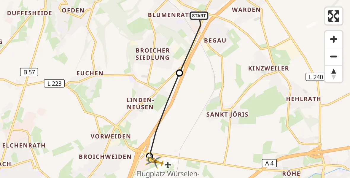 Flugroute Rettungshubschrauber Alsdorf - Aachen-Merzbrück Flughafen, 06 September 2026, 07:28