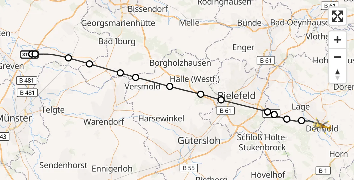 Flugroute Ambulanzhubschrauber Christoph  Westfalen-ADAC - Detmold, 06 September 2026, 07:41