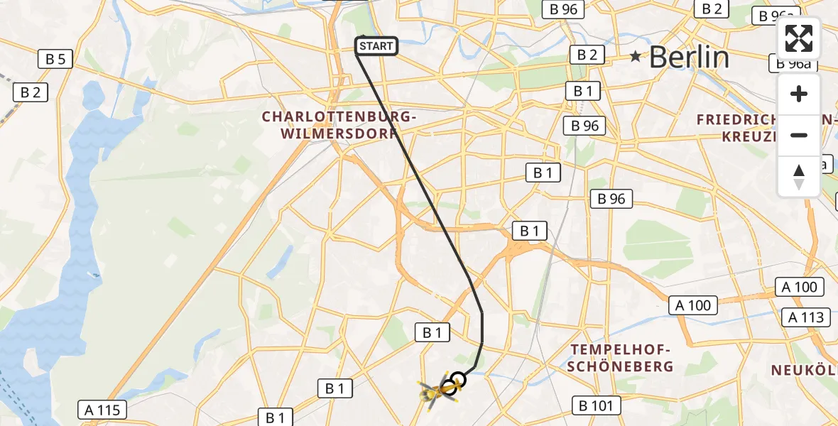 Flugroute Rettungshubschrauber Berlin - Charité Clinic Benjamin Franklin Campus, 06 September 2026, 07:45