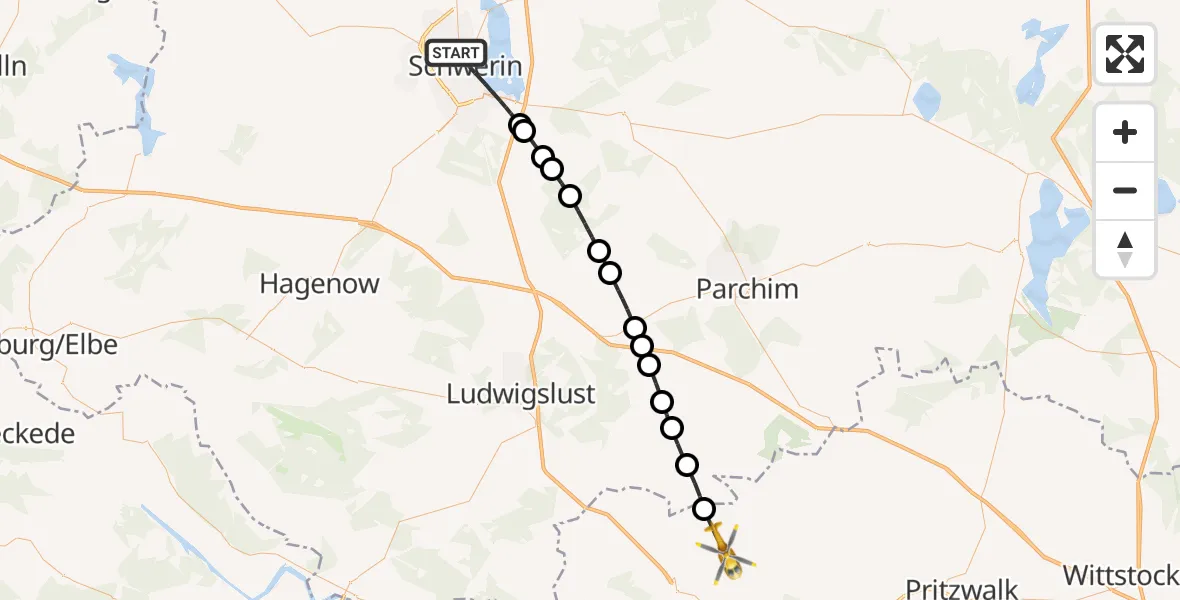 Flugroute Rettungshubschrauber Schwerin - Karstädt, 06 September 2026, 08:00