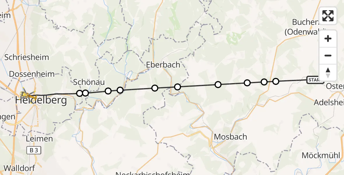 Flugroute Rettungshubschrauber Seckach - Heidelberg, 06 September 2026, 08:10
