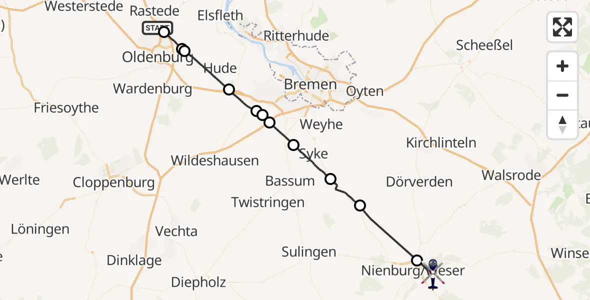 Flugroute Polizeihubschrauber Rastede - Linsburg, 06 September 2026, 08:27