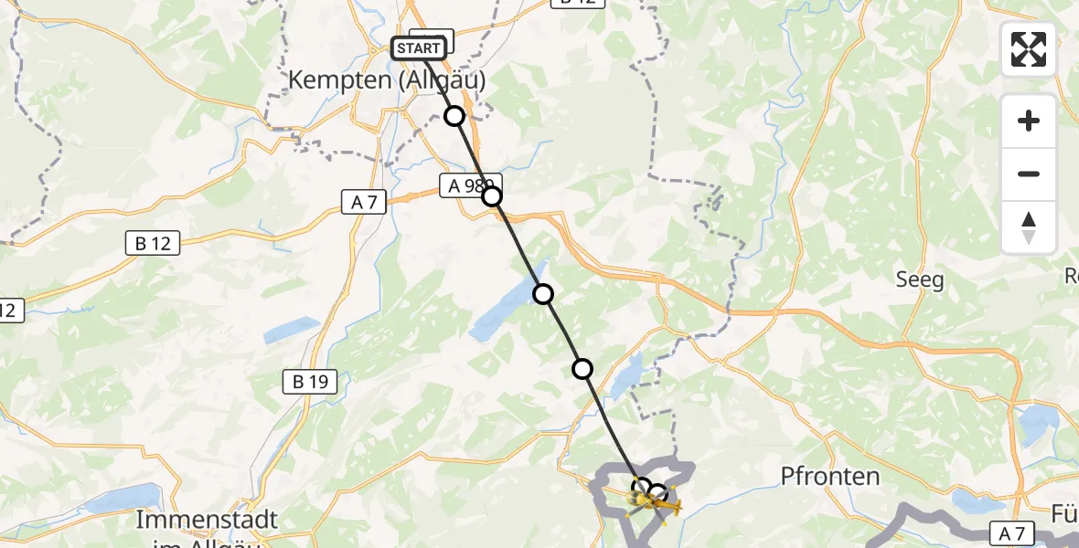 Flugroute Rettungshubschrauber Kempten (Allgäu) - Pfronten, 06 September 2026, 08:34