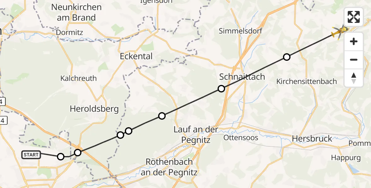 Flugroute Ambulanzhubschrauber Flughafen Nuremberg - Velden, 06 September 2026, 08:41