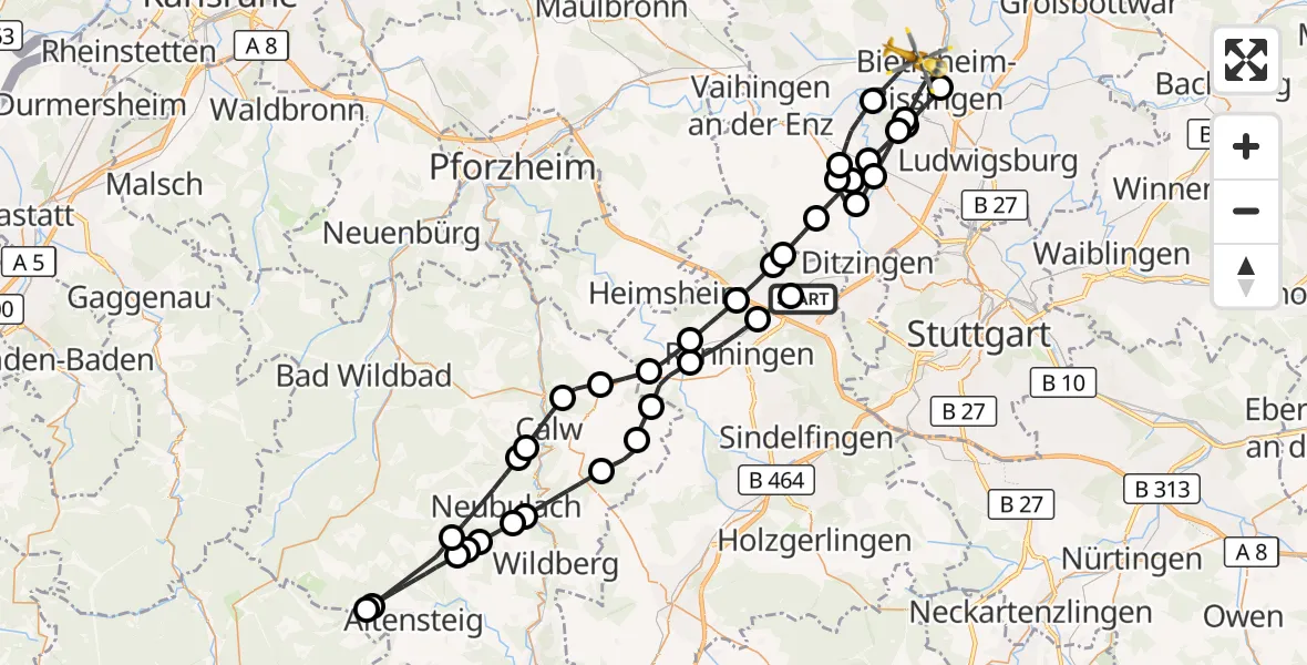Flugroute Rettungshubschrauber Leonberg Hospital - Bietigheim-Bissingen, 06 September 2026, 08:45