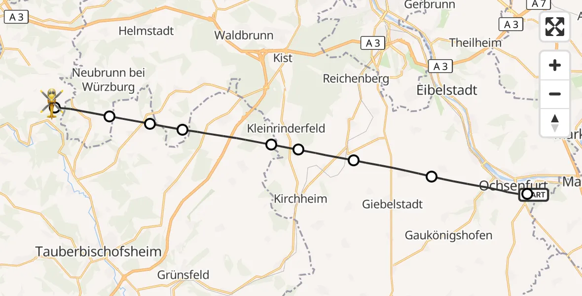 Flugroute Rettungshubschrauber Ochsenfurt Hospital - Wertheim, 06 September 2026, 08:54