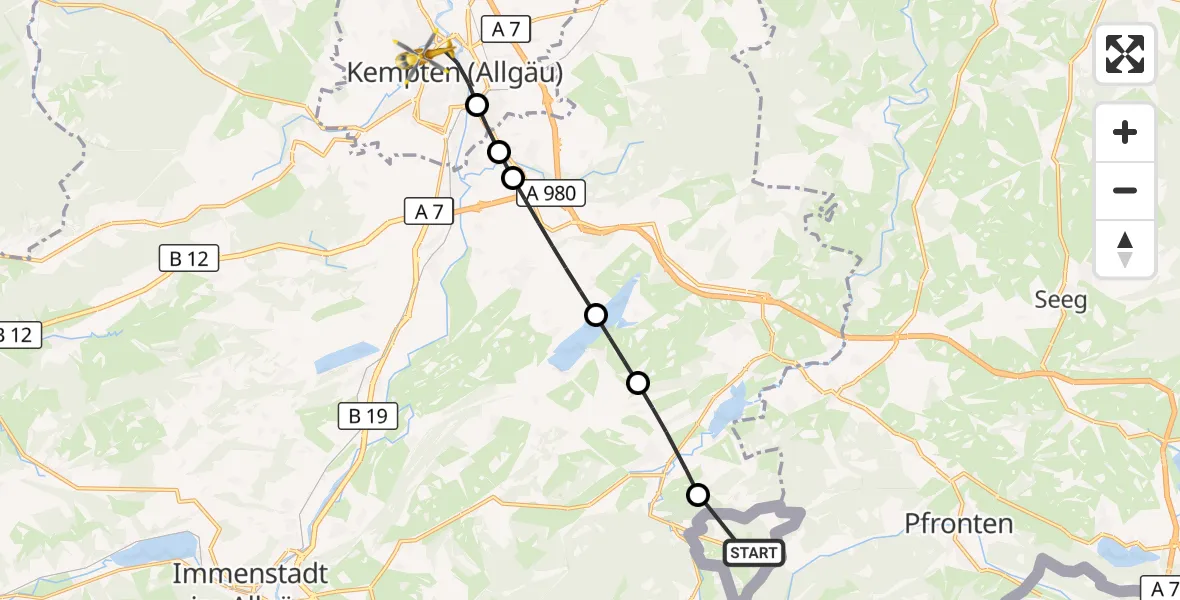 Flugroute Rettungshubschrauber Jungholz - Kempten (Allgäu), 06 September 2026, 08:56