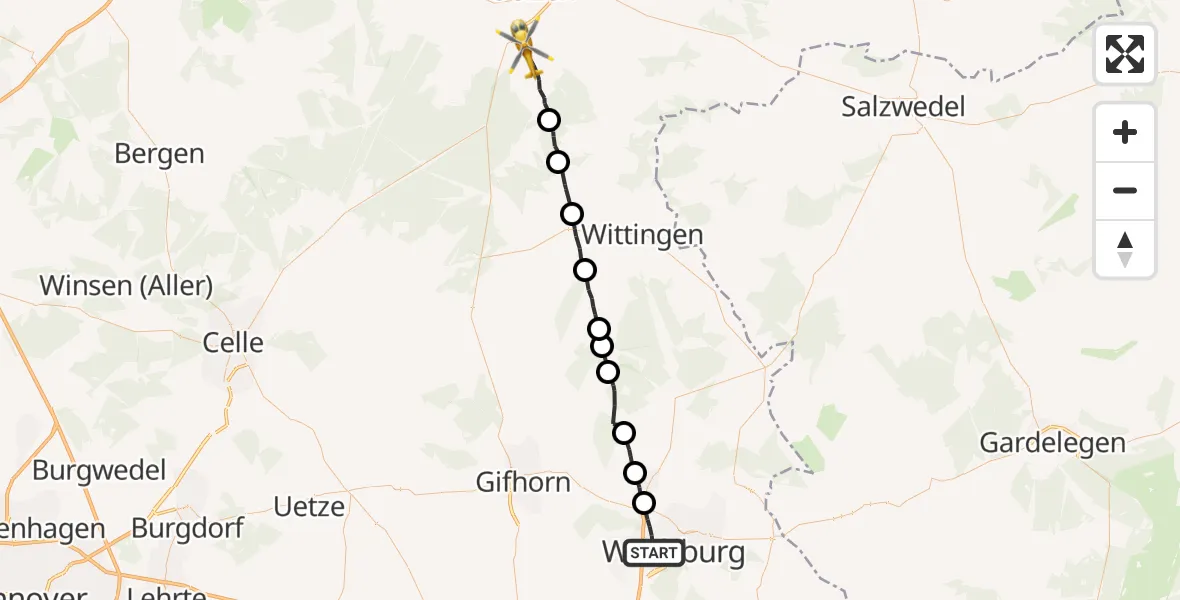 Flugroute Rettungshubschrauber Wolfsburg - Wrestedt, 06 September 2026, 09:05