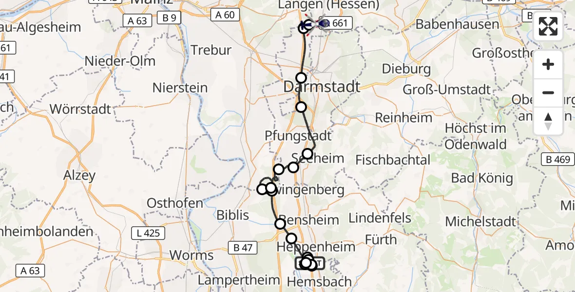 Flugroute Polizeihubschrauber Segelflugplatz Heppenheim - Flughafen Frankfurt-Egelsbach, 06 September 2026, 09:11