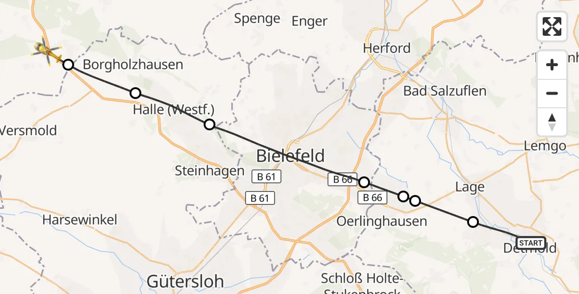 Flugroute Ambulanzhubschrauber Detmold - Bad Rothenfelde, 06 September 2026, 09:12