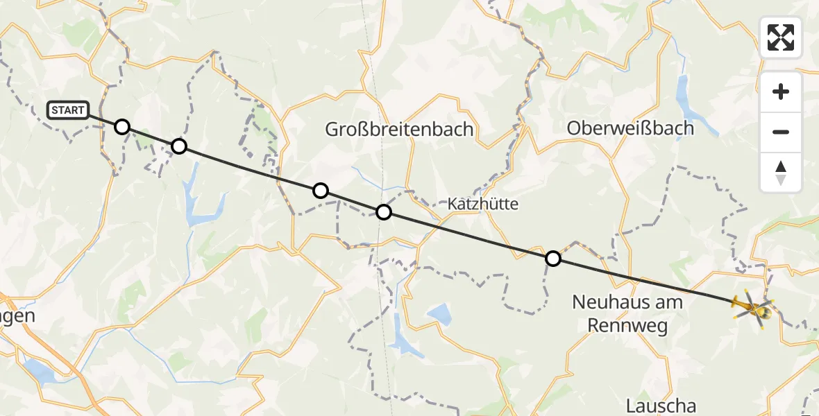 Flugroute Rettungshubschrauber Suhl - Neuhaus am Rennweg, 06 September 2026, 09:13
