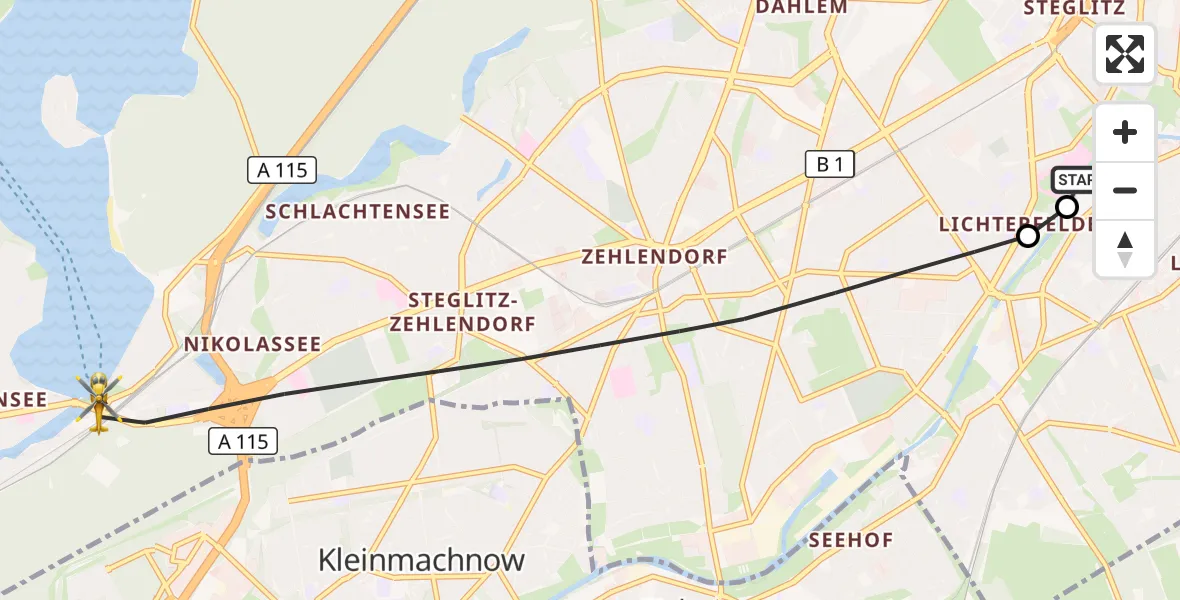 Flugroute Rettungshubschrauber Charité Clinic Benjamin Franklin Campus - Berlin, 06 September 2026, 09:17