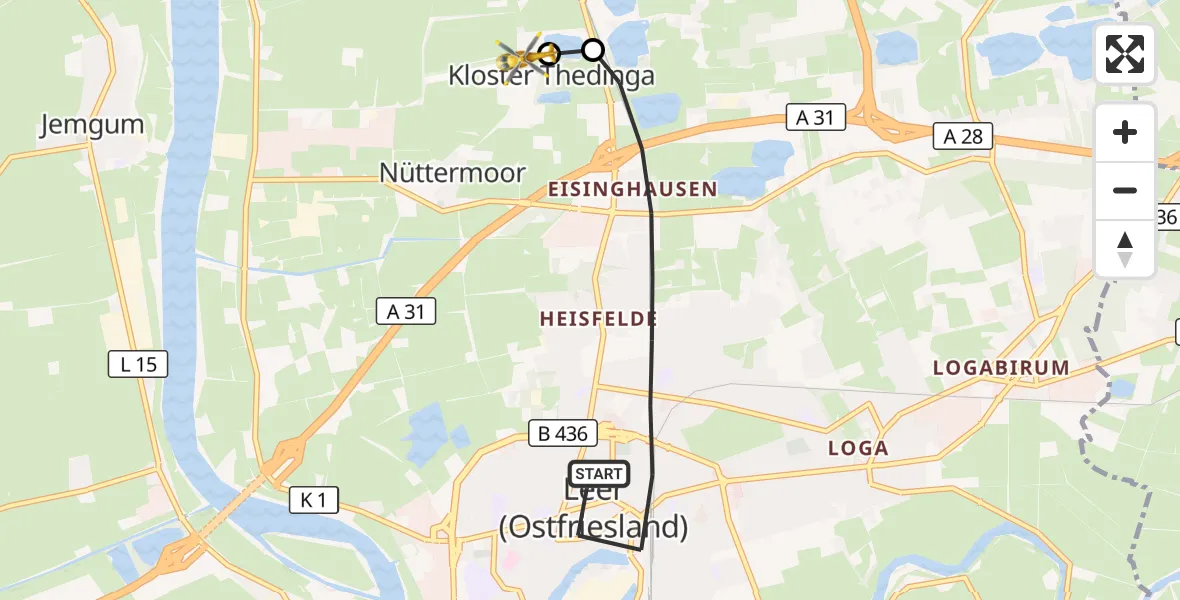 Flugroute Ambulanzhubschrauber Leer (Ostfriesland) - Flugplatz Leer-Papenburg, 06 September 2026, 09:23