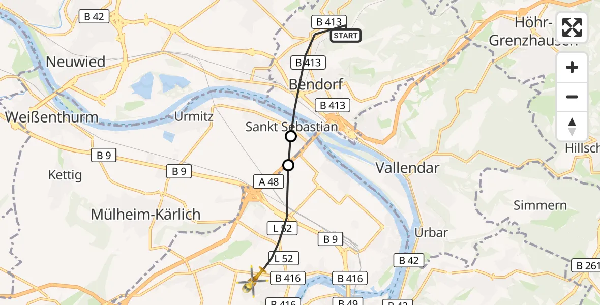 Flugroute Rettungshubschrauber Bendorf - Koblenz, 06 September 2026, 09:26