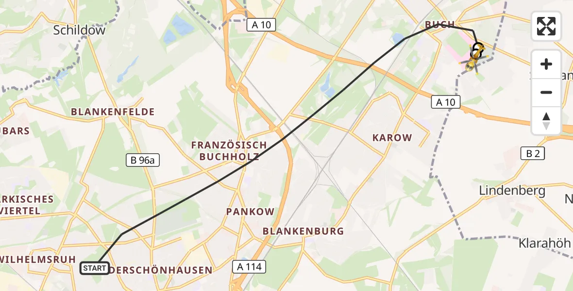 Flugroute Rettungshubschrauber Berlin - Helios Clinic Berlin-Buch, 06 September 2026, 09:29